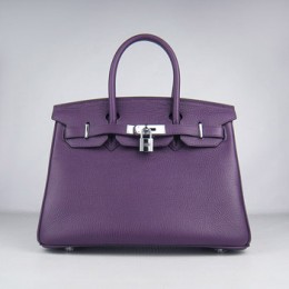 Hermes Birkin 30Cm Togo Leather Handbags Purple Silver